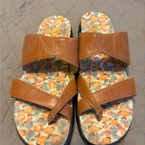 Alegria Brown Leather Sandals with Floral Insole